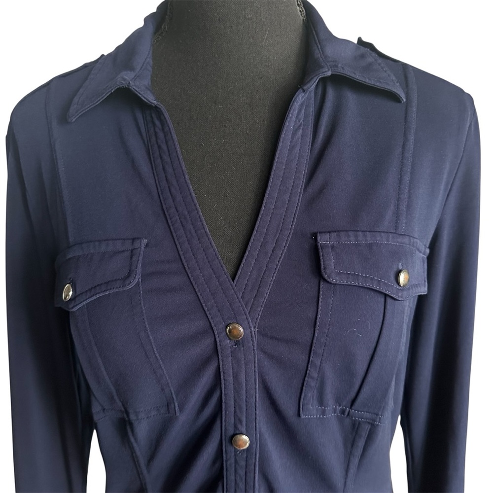 Cache Navy Button-Front Utility Blouse | Long Sle… - image 5